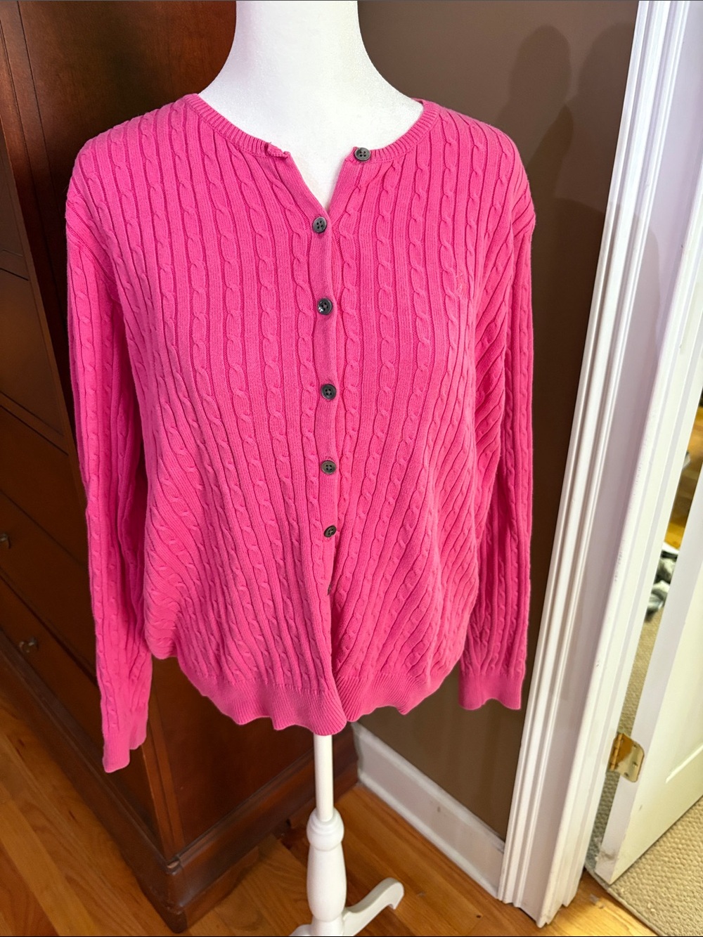 Tommy Hilfiger Pink Cable-Knit Button Front Sweater